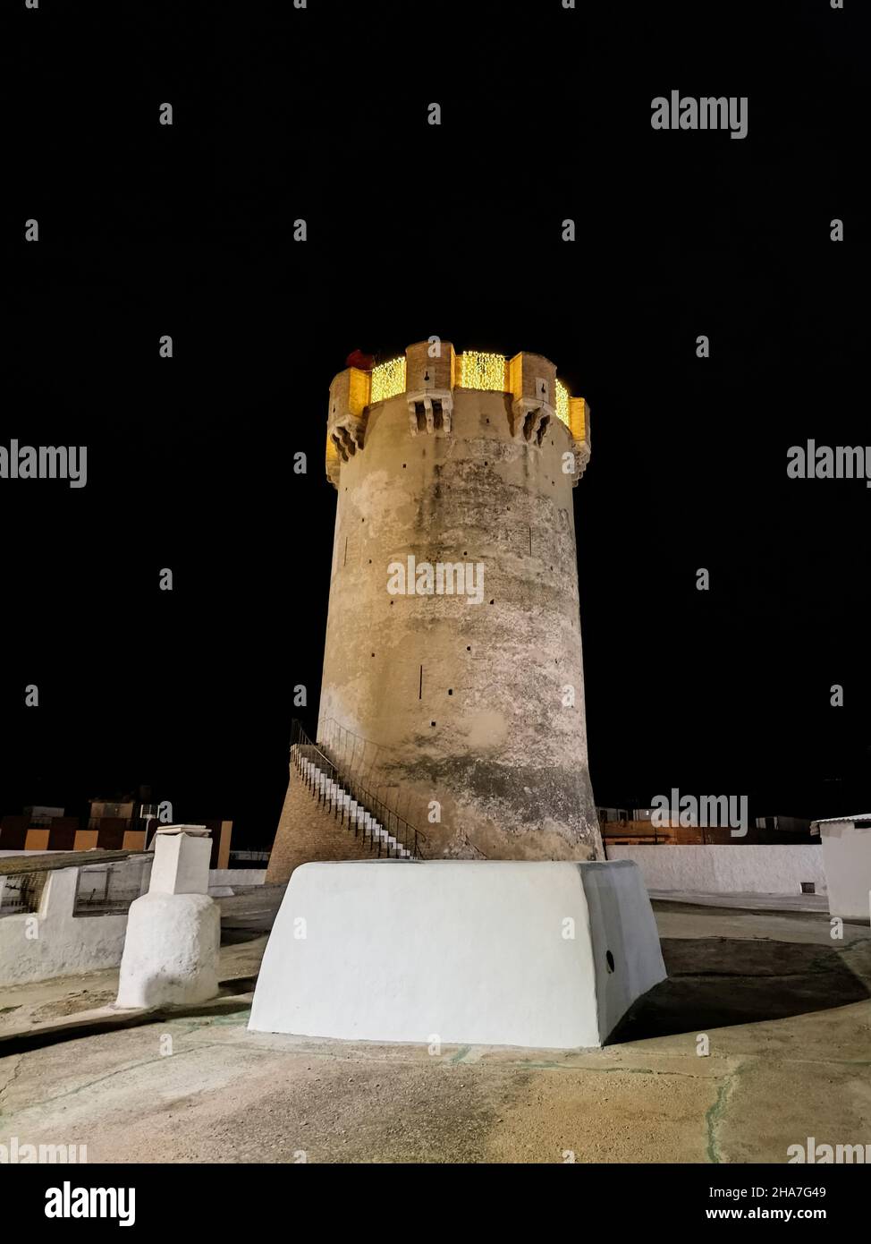 Paterna tower at night. Paterna - Spain Stock Photo