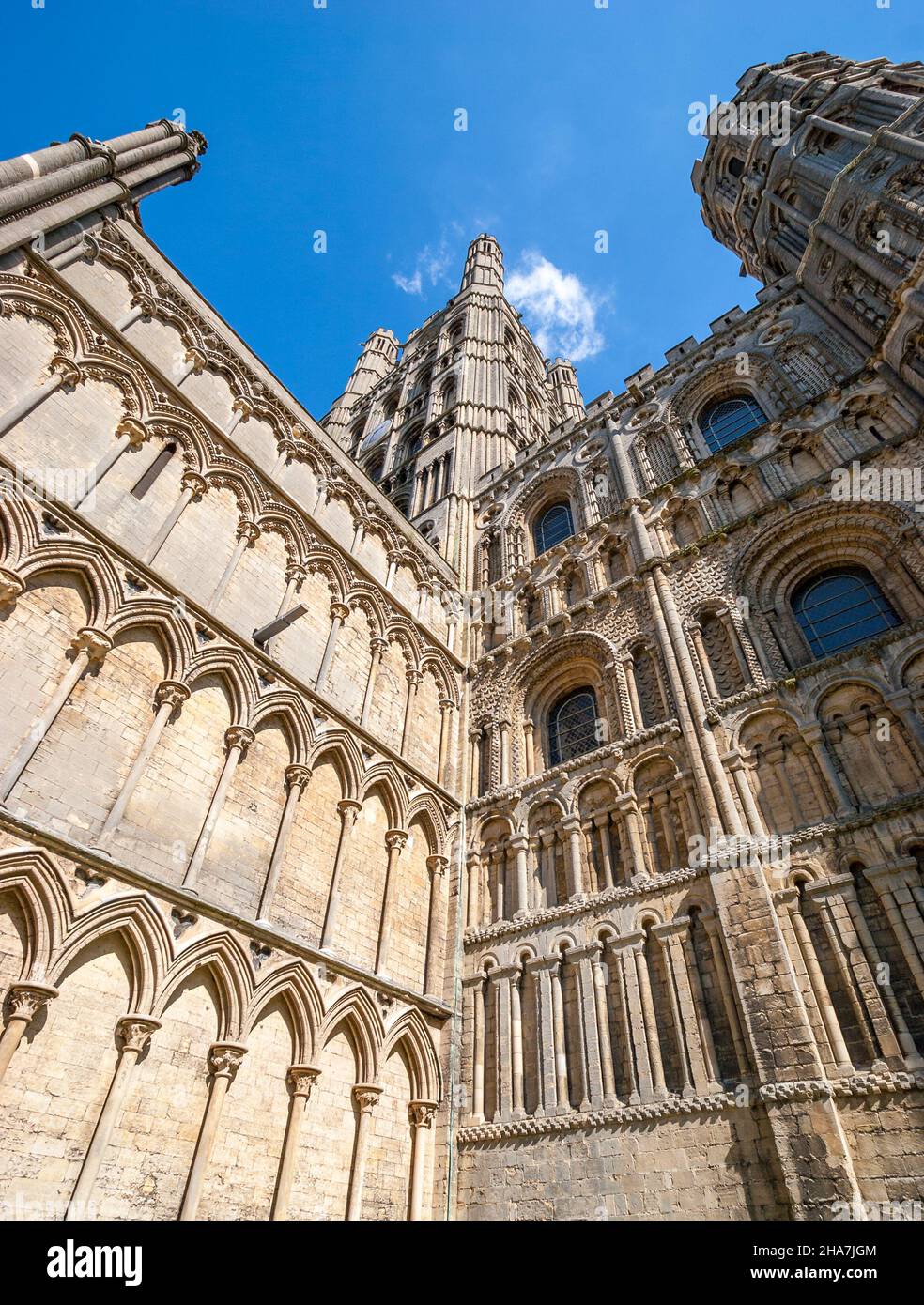 Soaring architecture of Ely cathedral in the Cambridgeshire Fens UK Stock Photo