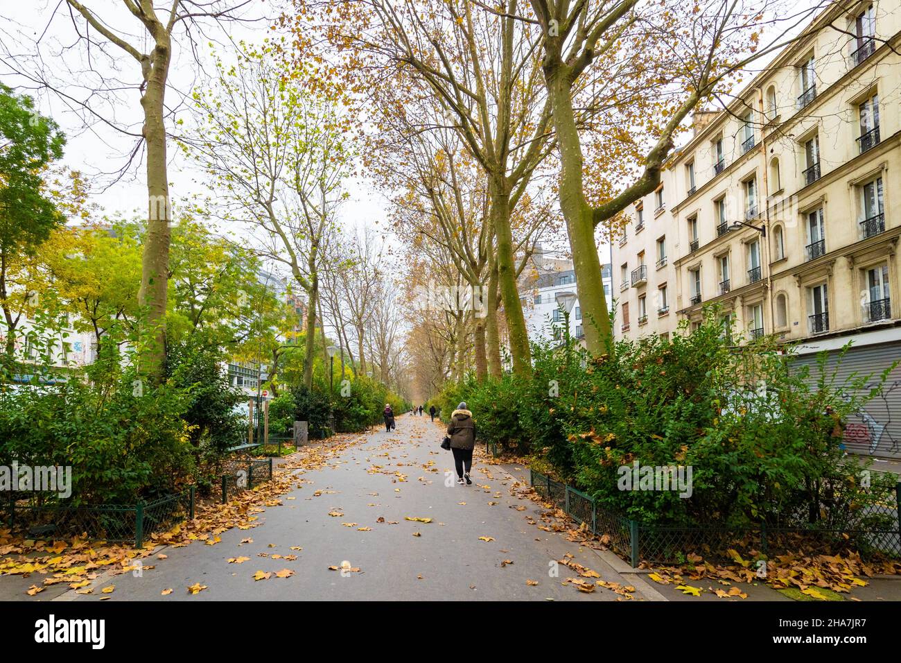 Paris, France - November 15th 2021: Central pedestrian precinct of Boulevard de Villette Stock Photo