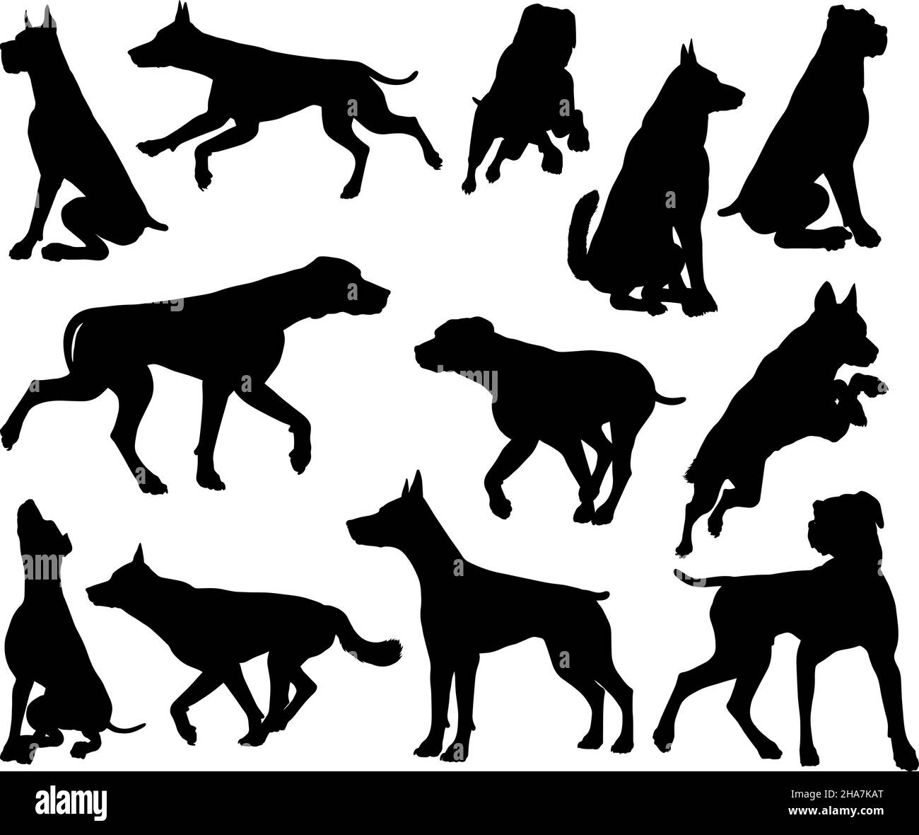 Dog Silhouettes Animal Set Stock Vector