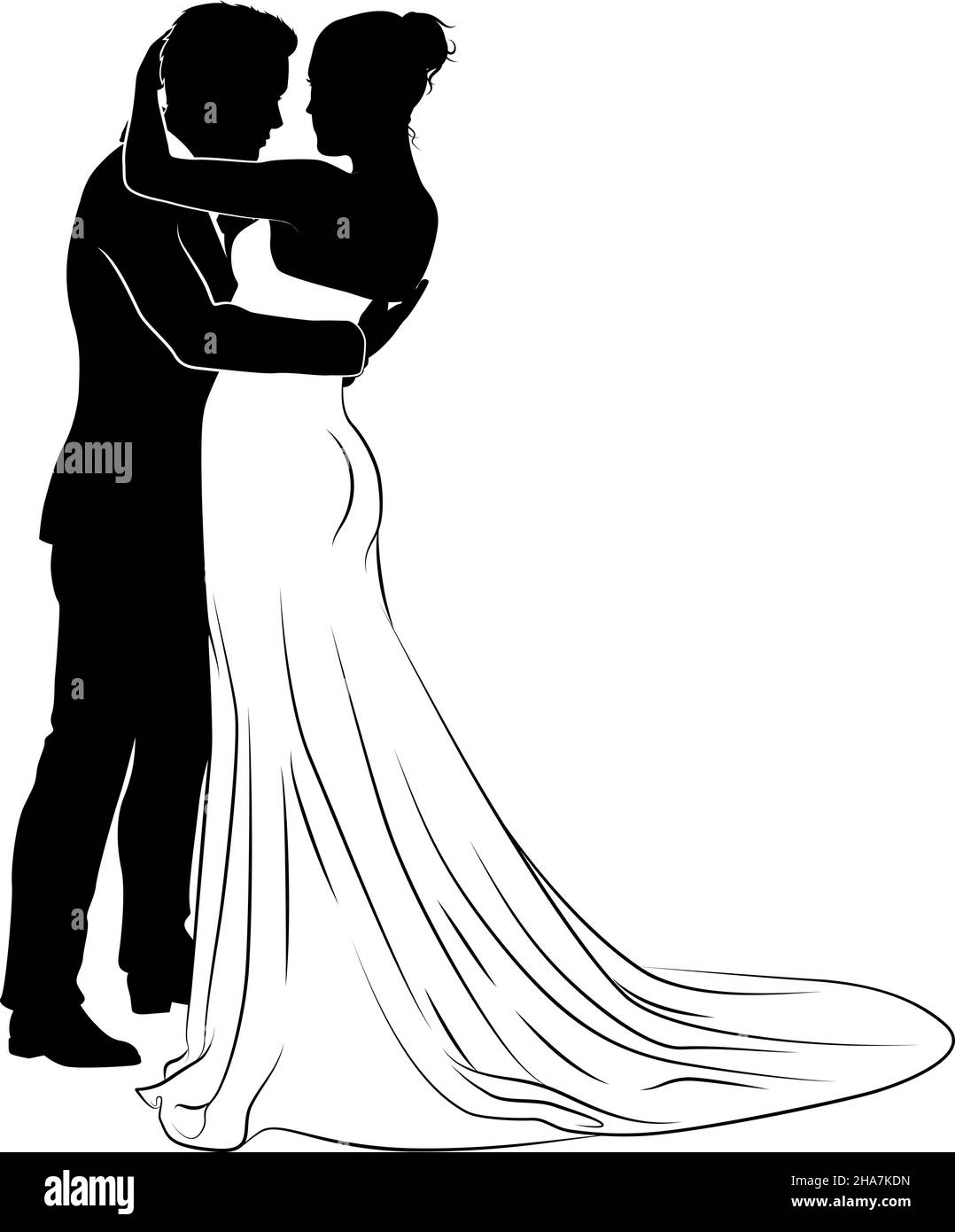 Bride And Groom Couple Wedding Dress Silhouettes Stock Vector Image ...