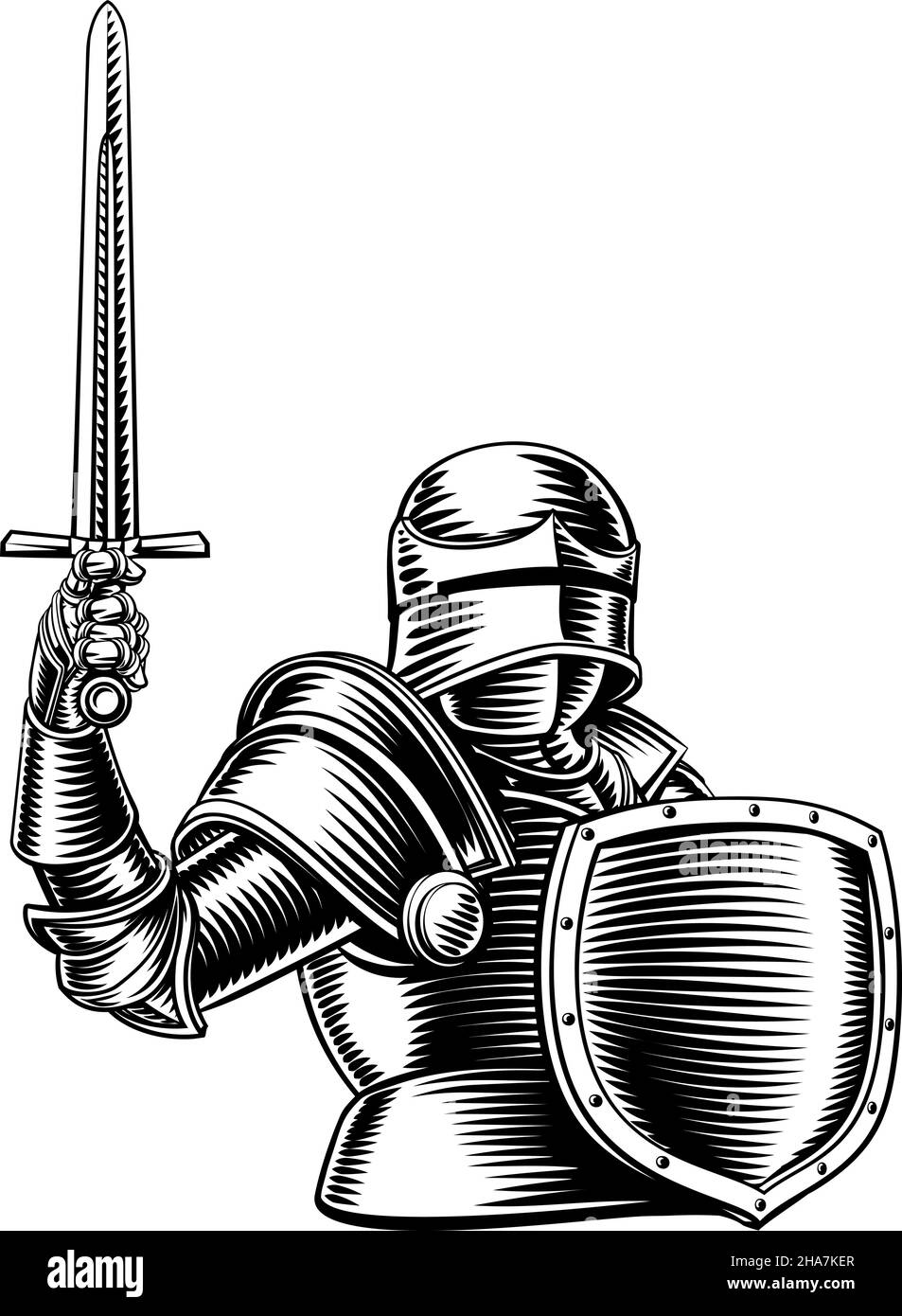 Medieval Knight Sword And Shield Vintage Woodcut Stock Vector