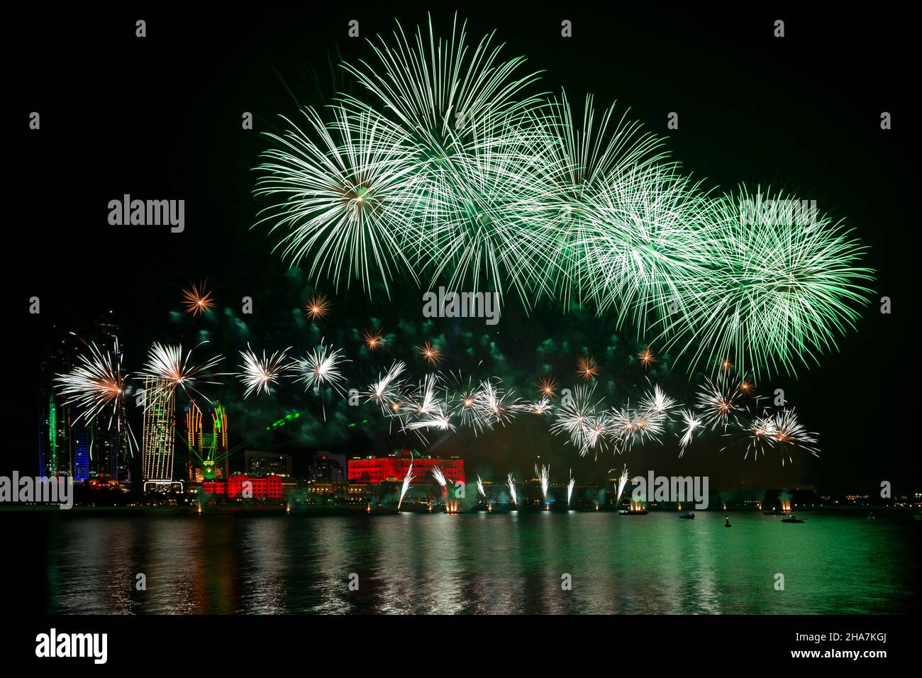 Grand fireworks display in Abu Dhabi in UAE as part of 50th Golden
