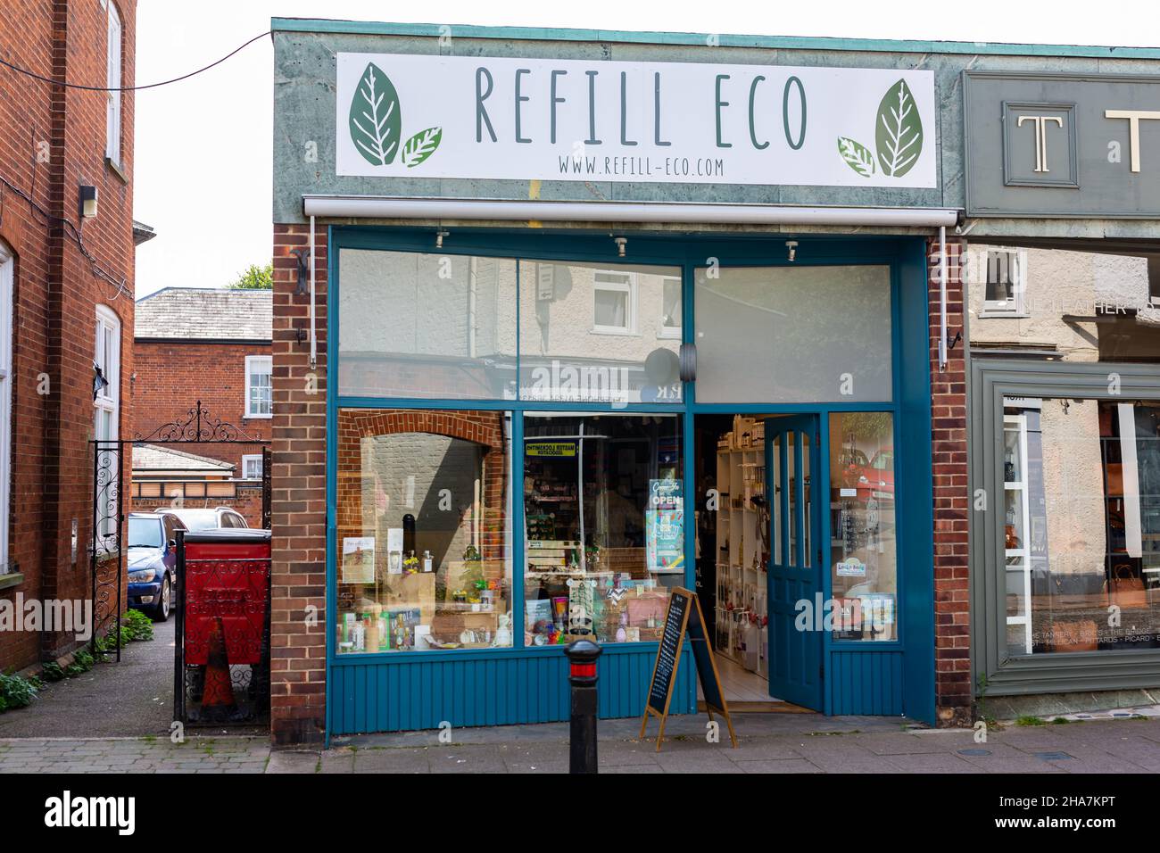 Woodbridge Suffolk UK July 21 2021: Exterior view of a new trend of popular eco refill shops which are very popular with young adults and millennials Stock Photo