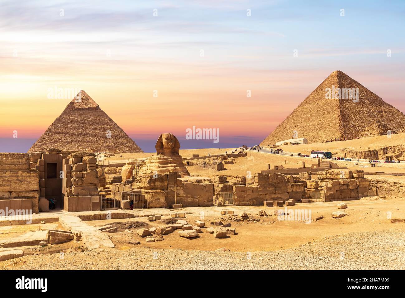 Ruins of Giza Necropolis with the Sphinx and the Pyramids, Cairo, Egypt ...