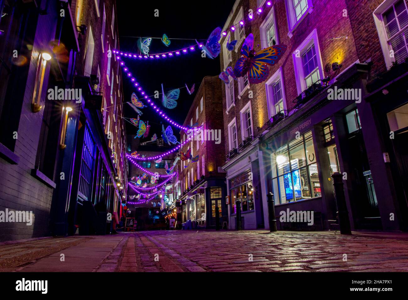 Newburgh Street at Christmas with busy traffic and decorations Stock Photo