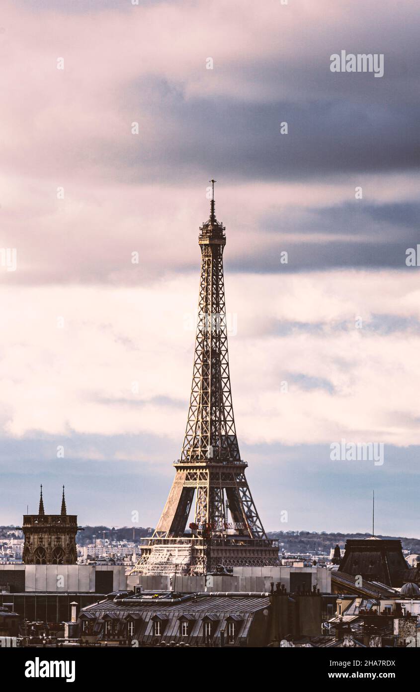 Eiffel Tower from Pompidou museum. Fields of Mars, Paris, France. Stock Photo