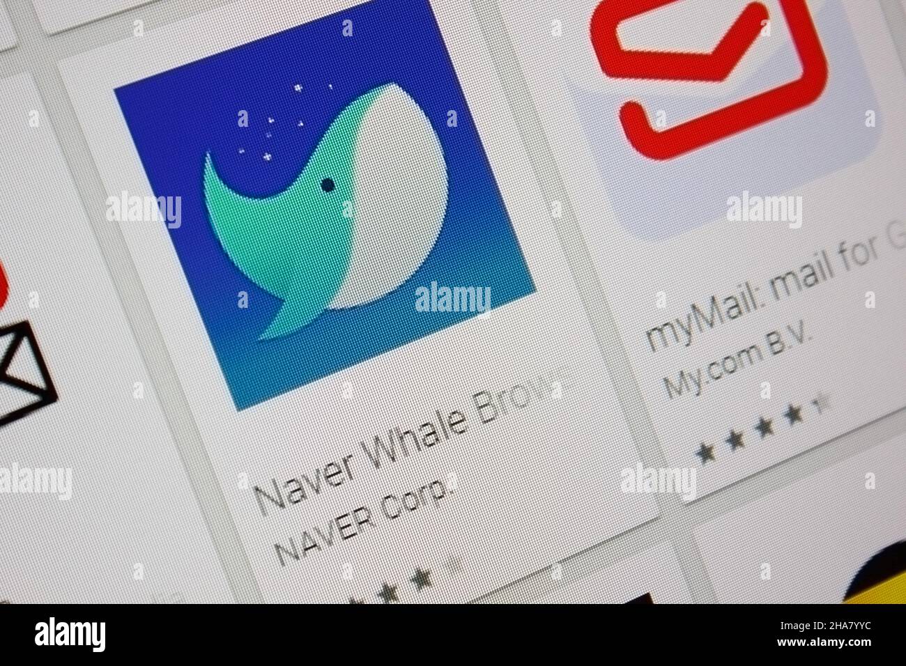 Ivanovsk, Russia - November 28, 2021: Naver Whale Browser app on the display of tablet PC. Stock Photo