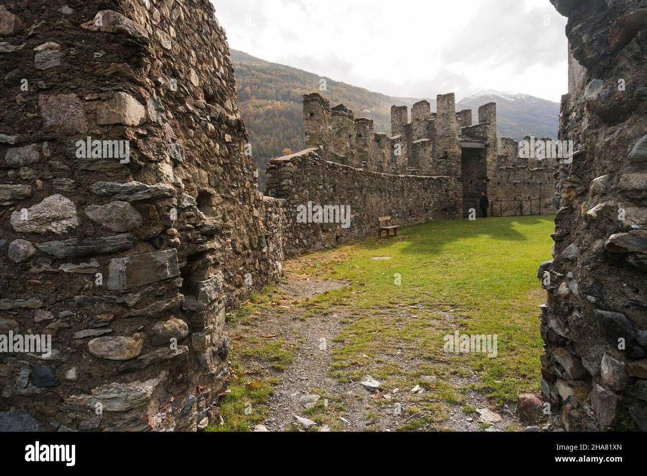 Grosio, Italy-november 4, 2018:view of the San Faustino castle in province of Sondrio during a cloudy day Stock Photo