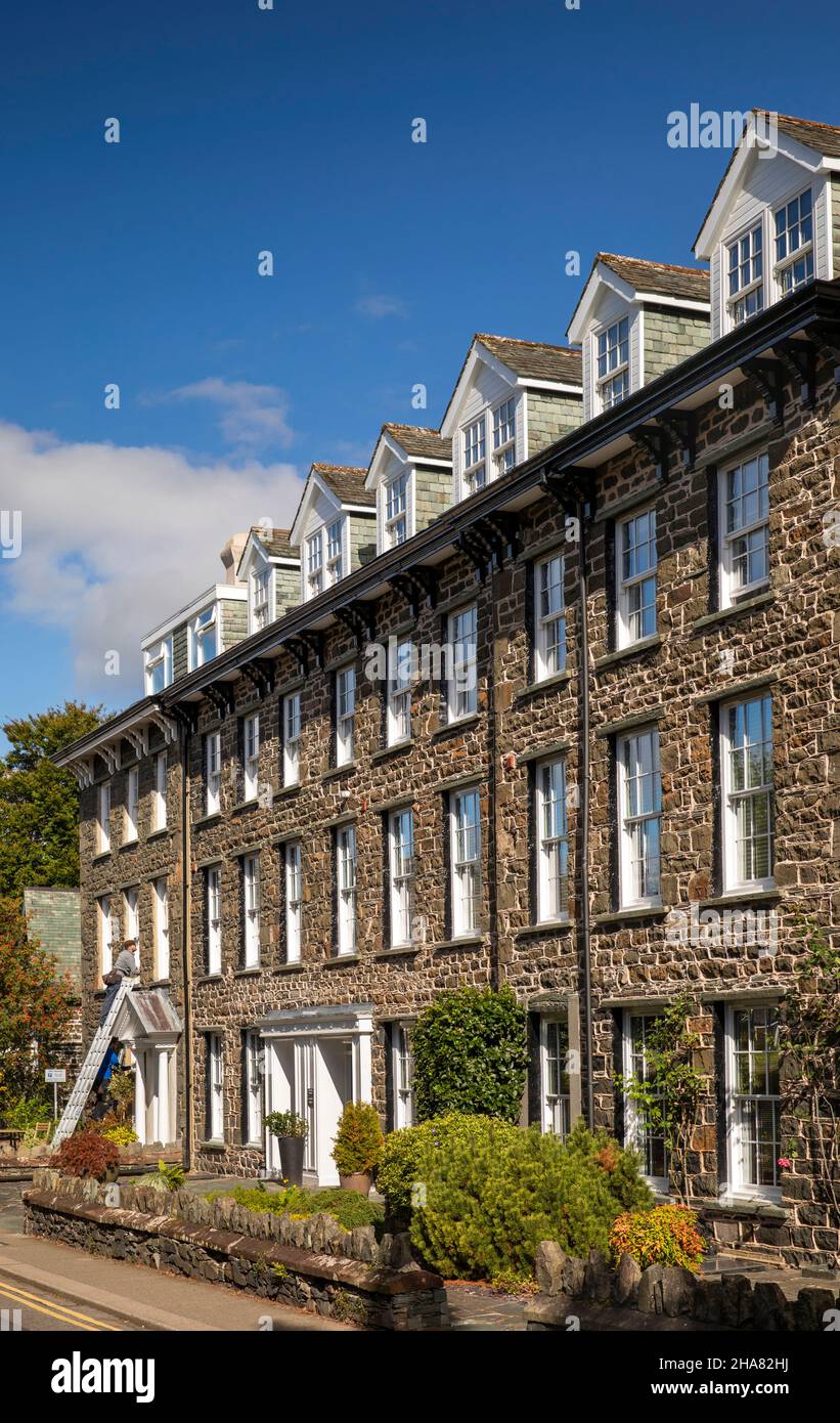 UK, Cumbria, Allerdale, Keswick, St John’s Street, Chaucer House Apartments, terrace of tall