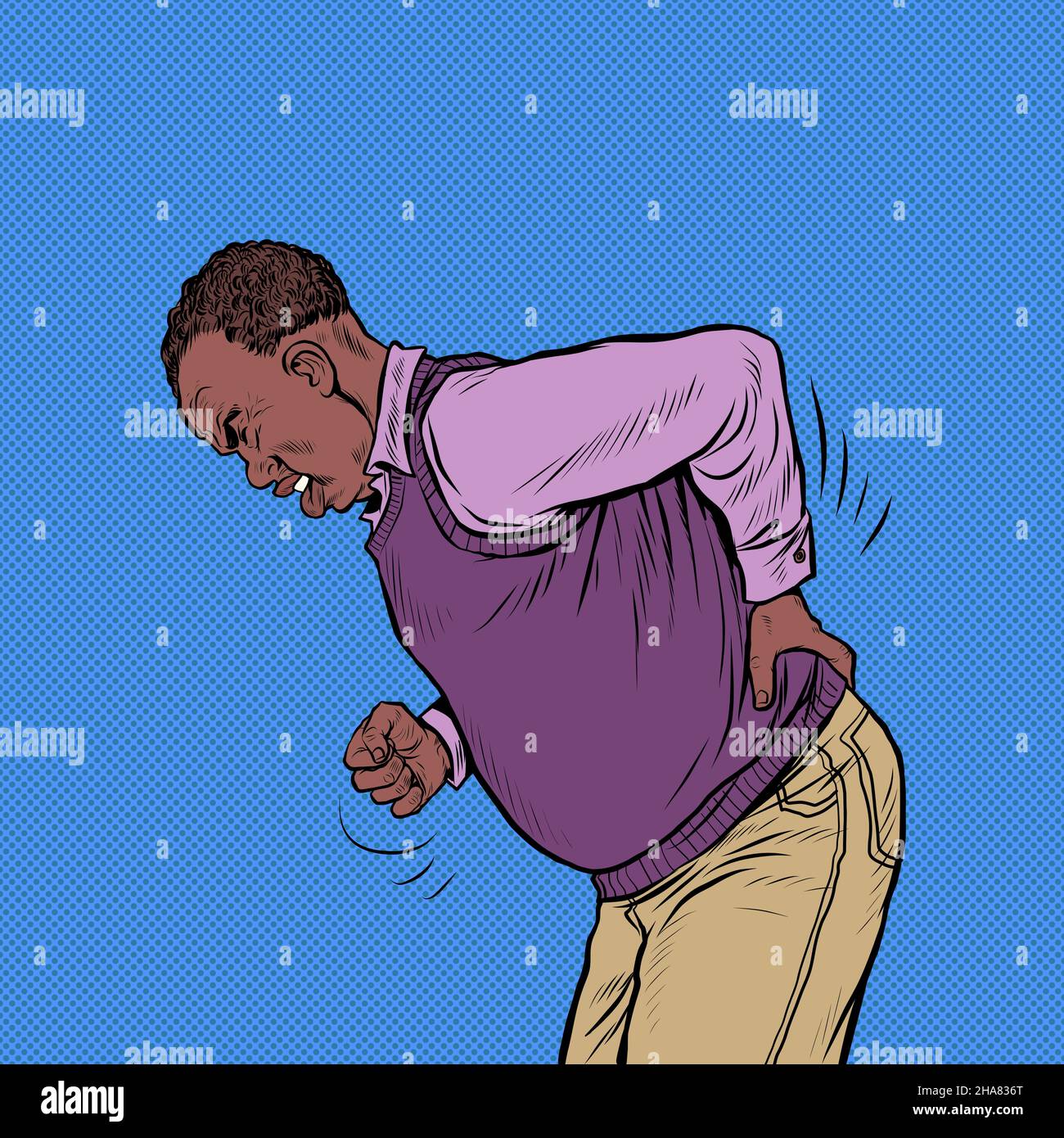 african elderly man back pain, osteochondrosis hernia sprain sciatica and other diseases of the spine and internal organs Stock Vector