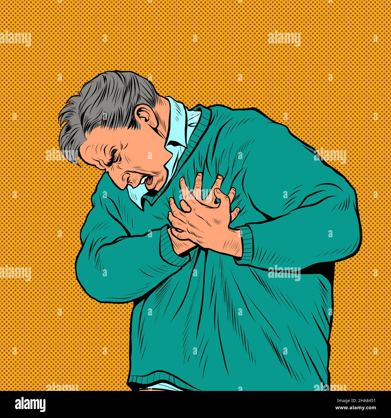 an elderly man heart pain, myocardial infarction hypertensive crisis arrhythmia and other diseases of cardiology Stock Vector