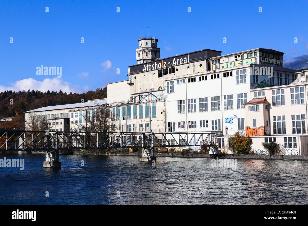 Abandoned Industry Area in Switzerland called Attisholz with the Aare River Stock Photo