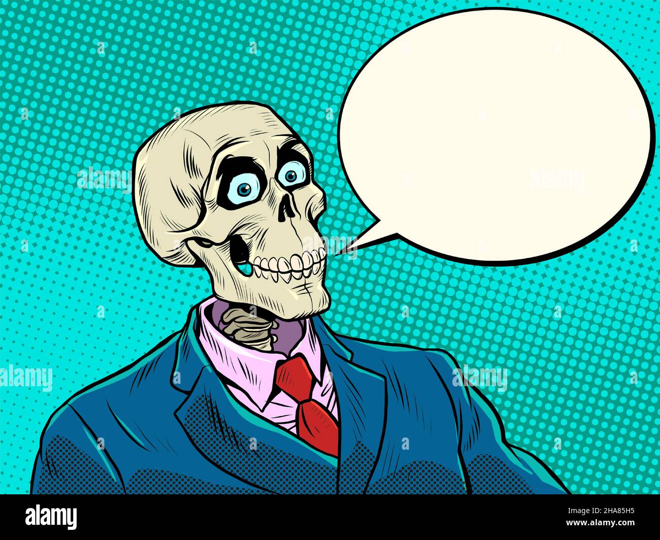 The positive skeleton of a businessman speech. Good business, positive dead man, business survival in a difficult period of the economy Stock Vector