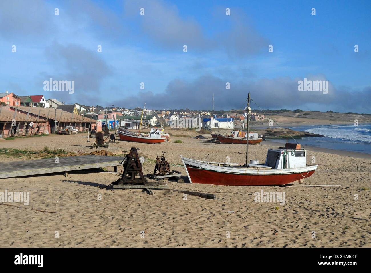 Fishing port on the beach of Punta del Diablo. Stock Photo