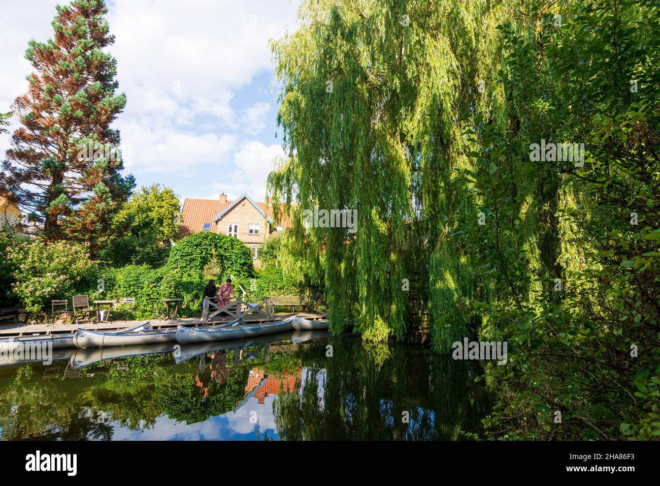Koege: Koege A stream, canoes, in Koege, Zealand, Sealand, Sjaelland ...