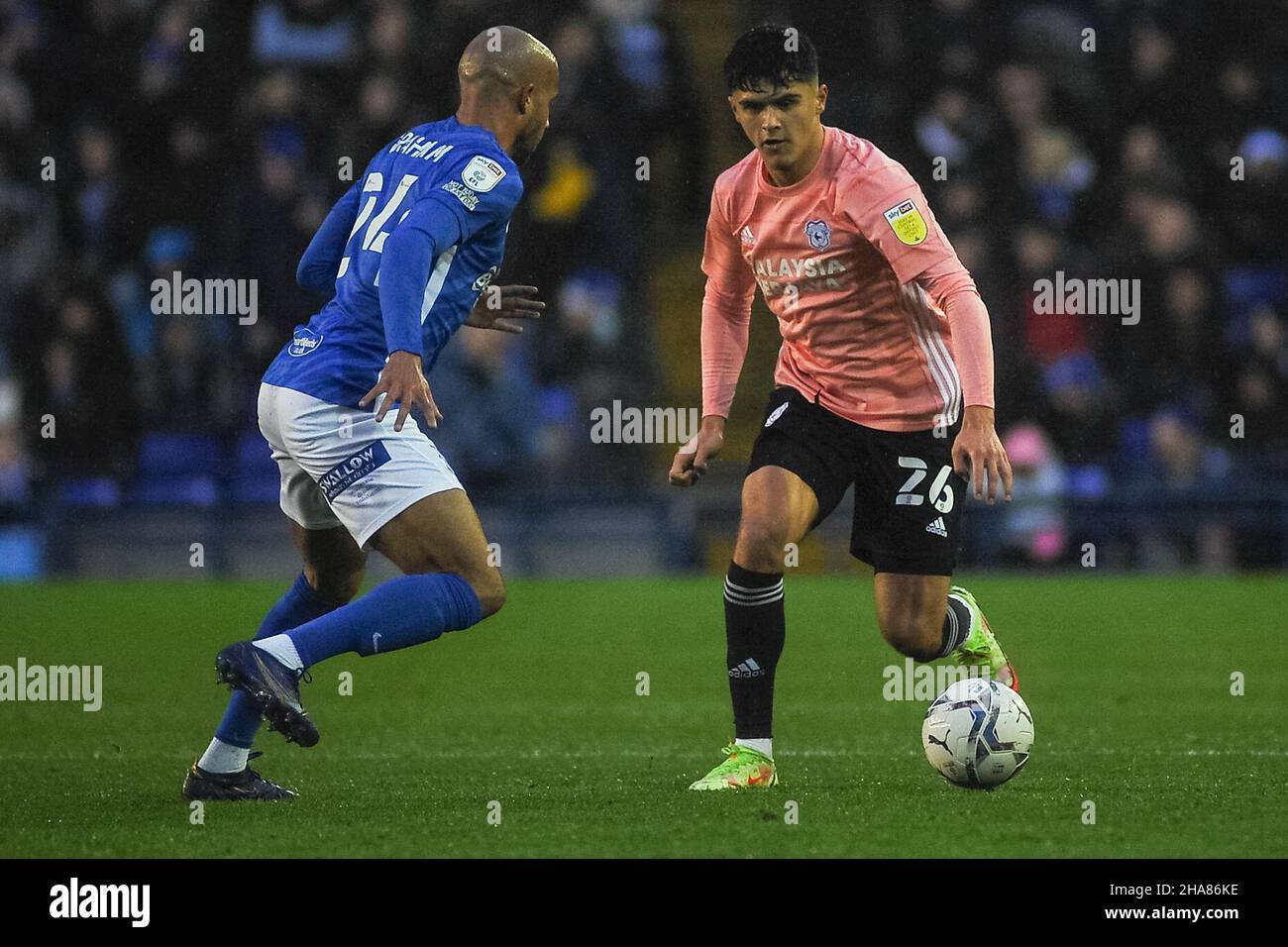 Ryan Giles (Cardiff no. 26 ) on the ball during the Sky Bet Championship match between Birmingham City and Cardiff City at St Andrews, Birmingham, England on 11 December 2021. Photo by Karl Newton/PRiME Media Images. Credit: PRiME Media Images/Alamy Live News Stock Photo