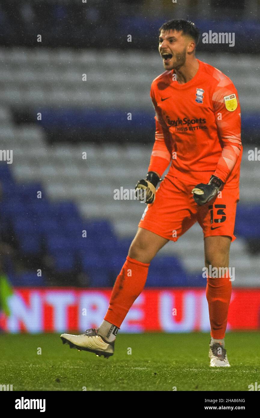 Matija Sarkic (Birmingham no. 13 ) celebrates teams goal during the Sky Bet Championship match between Birmingham City and Cardiff City at St Andrews, Birmingham, England on 11 December 2021. Photo by Karl Newton/PRiME Media Images. Credit: PRiME Media Images/Alamy Live News Stock Photo