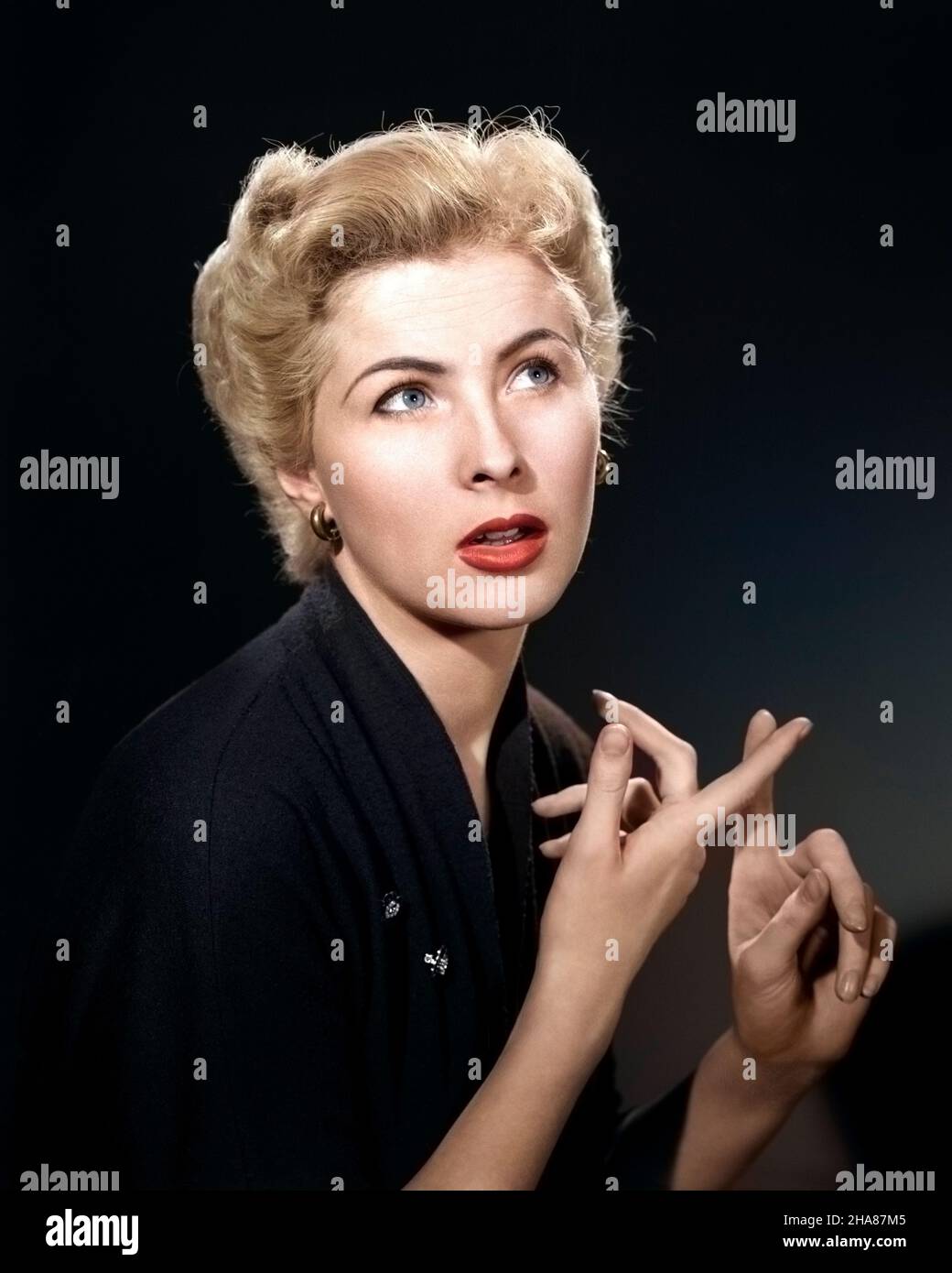 1950s THOUGHTFUL BLOND WOMAN COUNTING ON HER FINGERS LOOKING AWAY - g1713c HAR001 HARS PENSIVE PERSONS THOUGHTFUL AWAY GROWN-UP PLANNING GOALS DREAMS HEAD AND SHOULDERS STRATEGY ADDING COUNT CHOICE HAIRSTYLE KNOWLEDGE REFLECTIVE THINK REFLECTING SPOKESPERSON PONDER PONDERING CONSIDER LOST IN THOUGHT CONTEMPLATIVE ENUMERATING ENUMERATE FIGURING MEDITATE CALCULATE LOOKING AWAY LOOKING UP MEDITATIVE MID-ADULT MID-ADULT WOMAN PEOPLE ADULTS WONDERING CAUCASIAN ETHNICITY CONSIDERING HAR001 OLD FASHIONED PERPLEXED UNCERTAIN Stock Photo