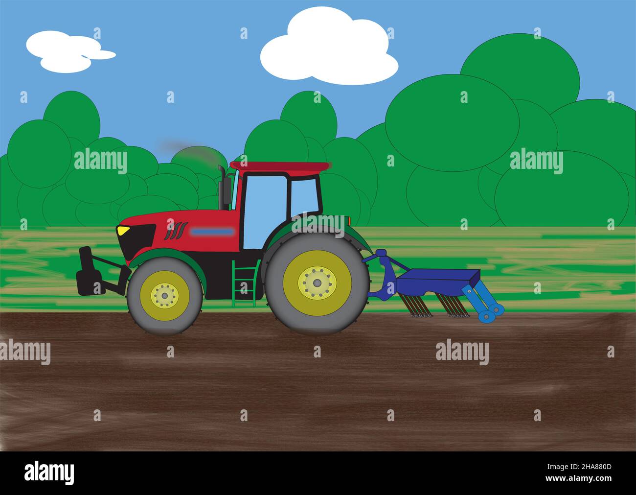 Agricultural tractor at work in the arable field Stock Vector Image ...