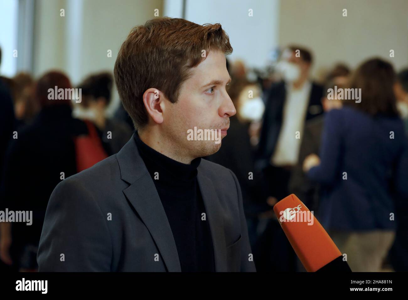 Berlin, Germany, December 8, 2021. Kevin Kühnert, new SPD  secretary-general, during an interview in the German Bundestag Stock Photo  - Alamy