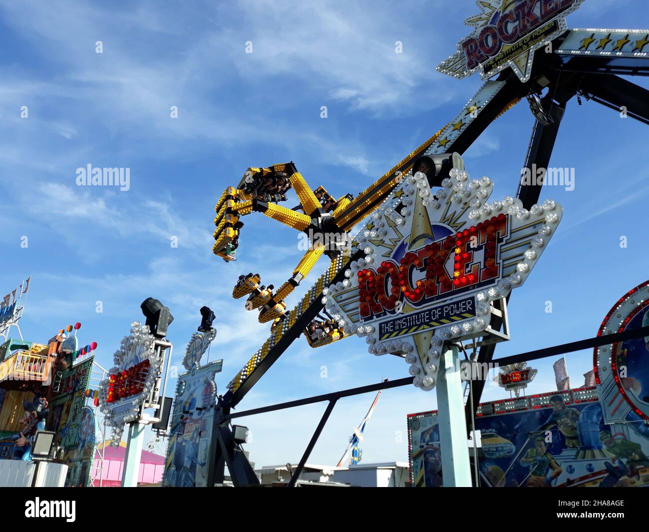 Fun Fair Rides Rocket Rocket carousel on Wilbasen funfair Stock Photo - Alamy