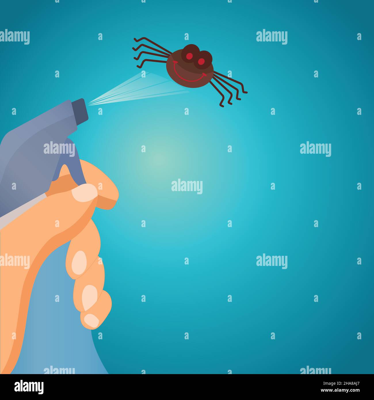 Hand holding a spray against spiders, conceptual vector Stock Vector