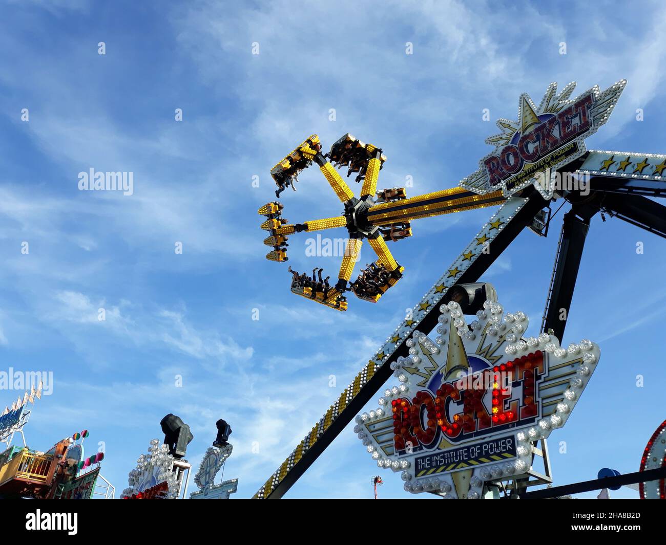 Rocket carousel on Wilbasen funfair Stock Photo