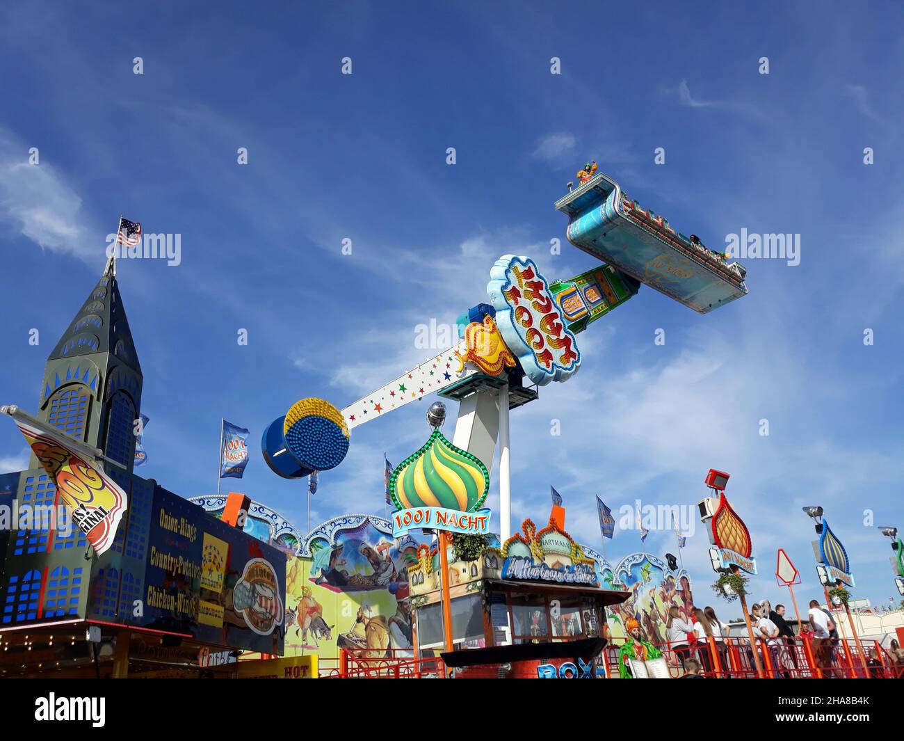 Carousel flying carpet in  action. Stock Photo