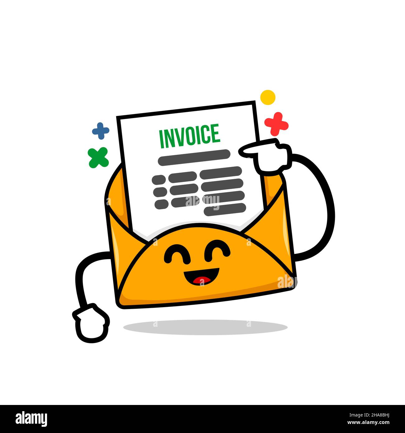 invoice email. pointing on a invoice paper. isolated cute mail cartoon face vector illustration Stock Vector
