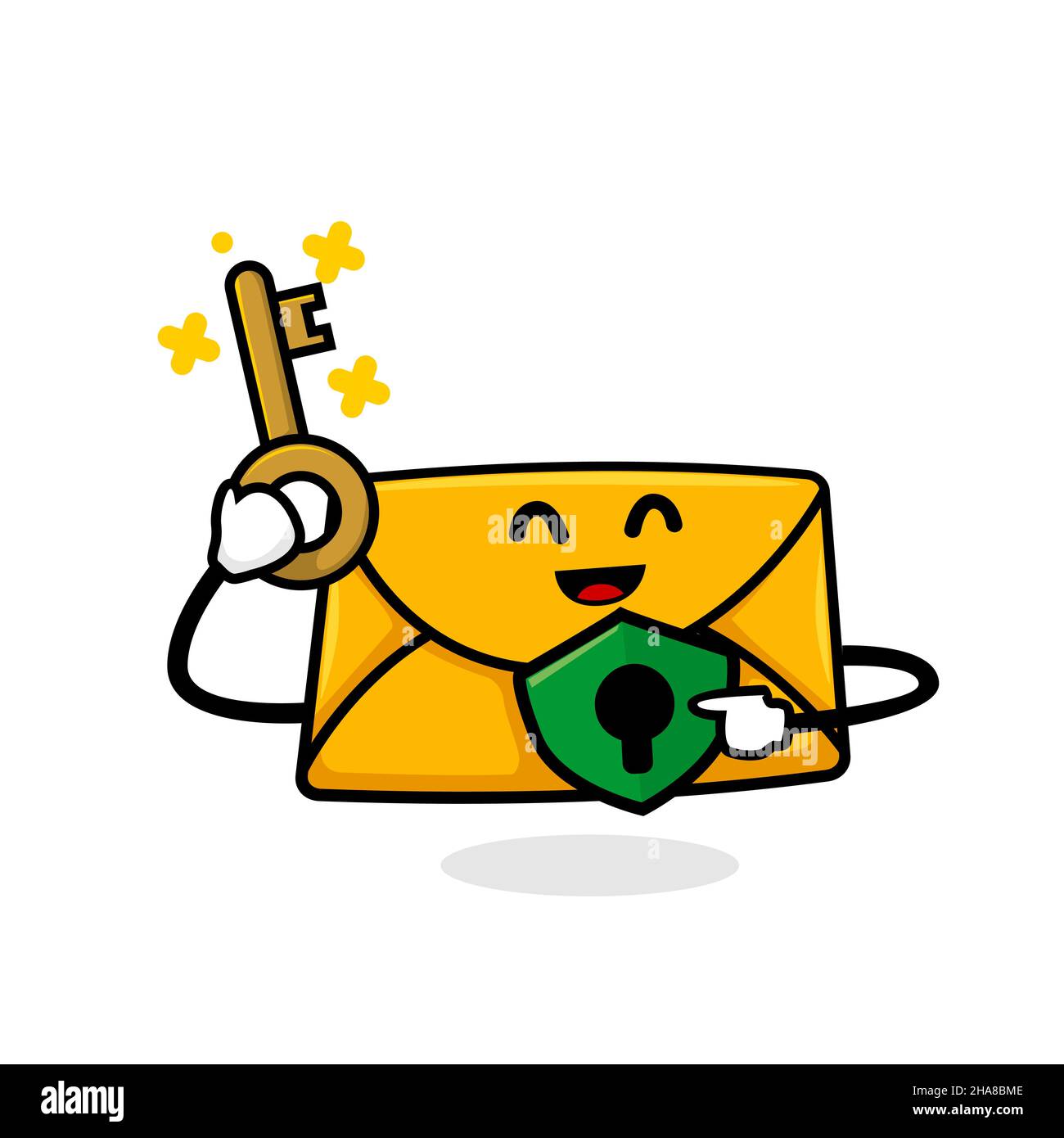 encripted email concept. isolated cute mail cartoon holding key to open