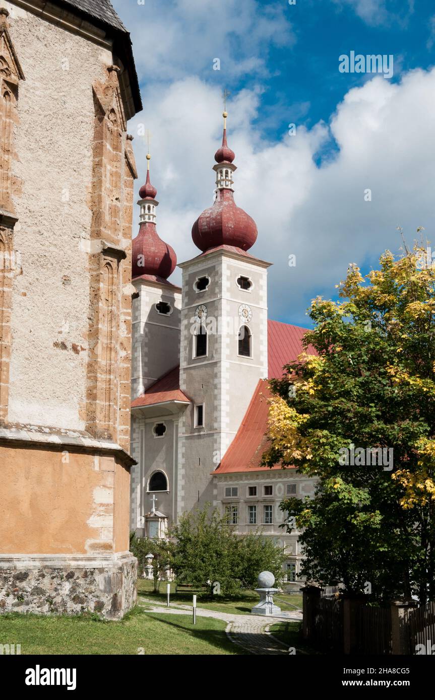 View of two towers of a monastery. In the foreground a bell tower Stock Photo