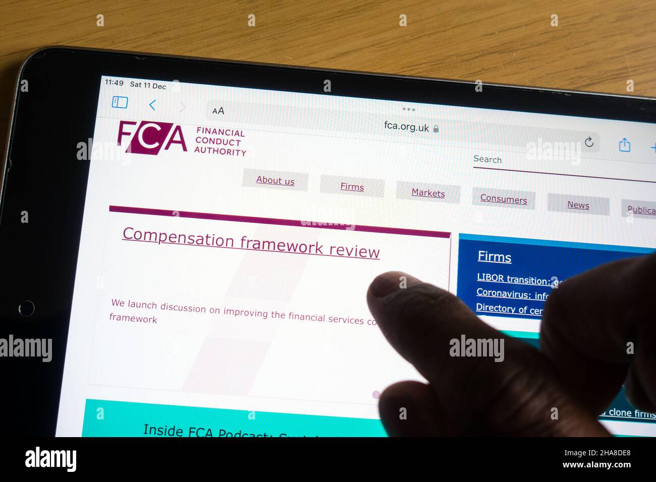 FCA Financial Conduct Authority the governing regulatory body of the United Kingdom financial services website on a smart device Stock Photo