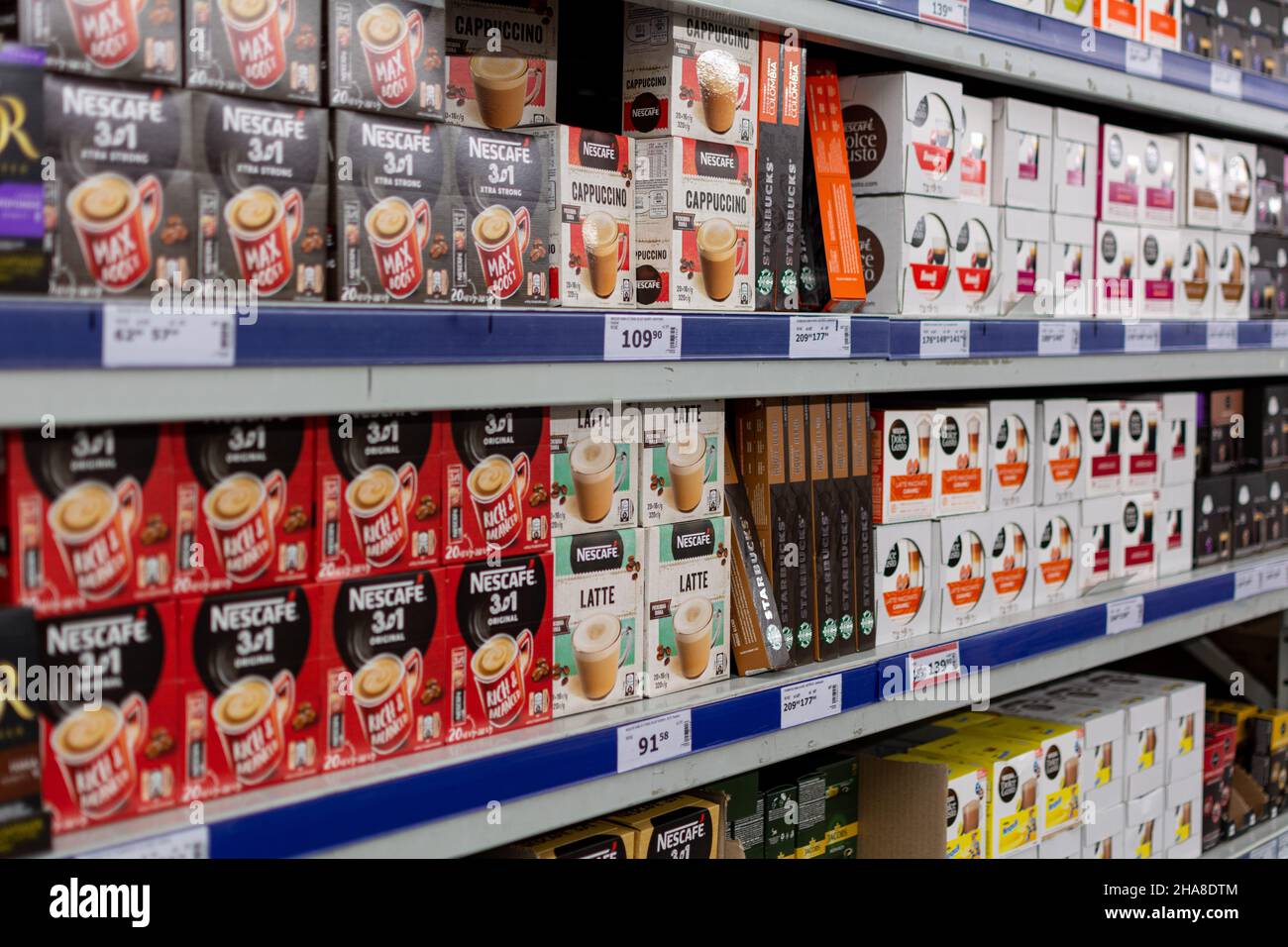 Odessa, Ukraine November 7, 2021 Showcase with instant packaged