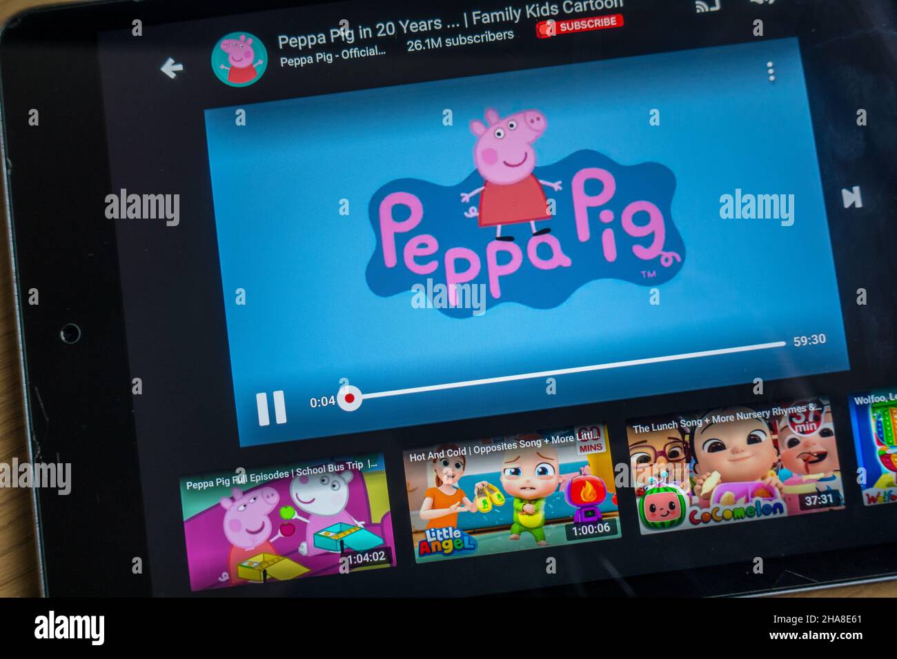 Peppa Pig Cartoon on Youtube streaming service with over 26 million subscribers Stock Photo