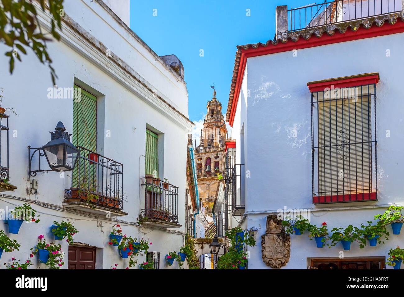 Flower Street in the Old town of Cordoba, Spain Stock Photo