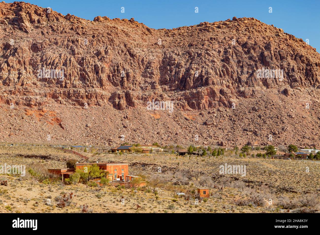 Sunny view of the landscape in Calico Basin Trail at Nevada Stock Photo