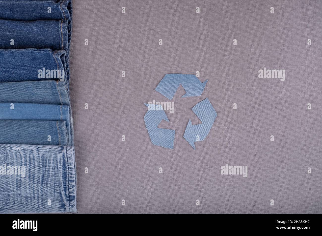 Clothing recycling. Used clothes. Ecological and sustainable denim