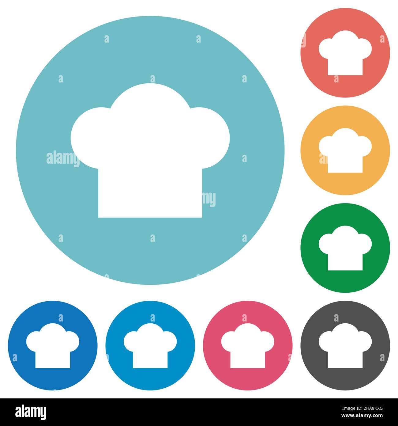 Chef hat solid flat white icons on round color backgrounds Stock Vector