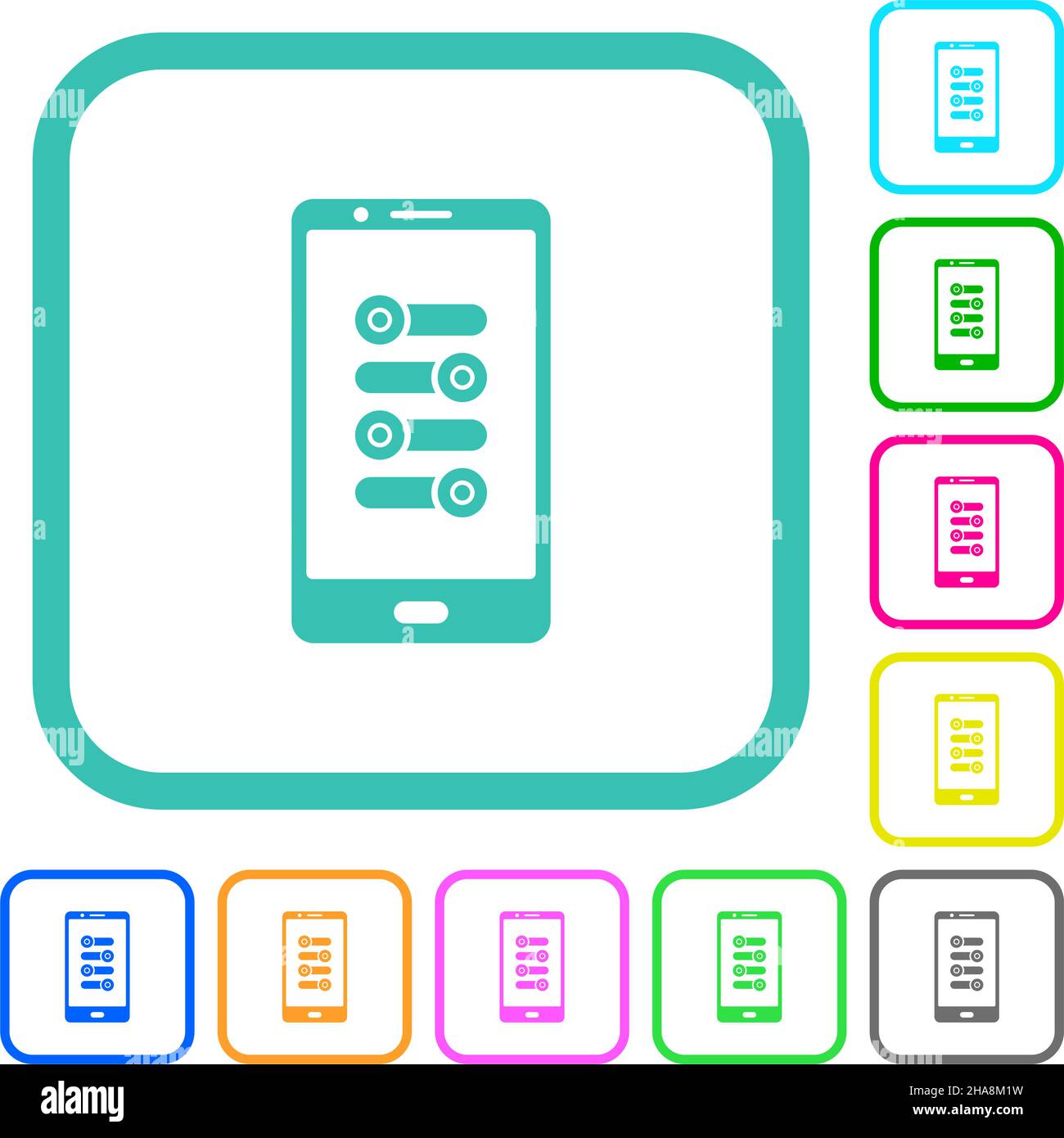 Mobile fine tune vivid colored flat icons in curved borders on white ...