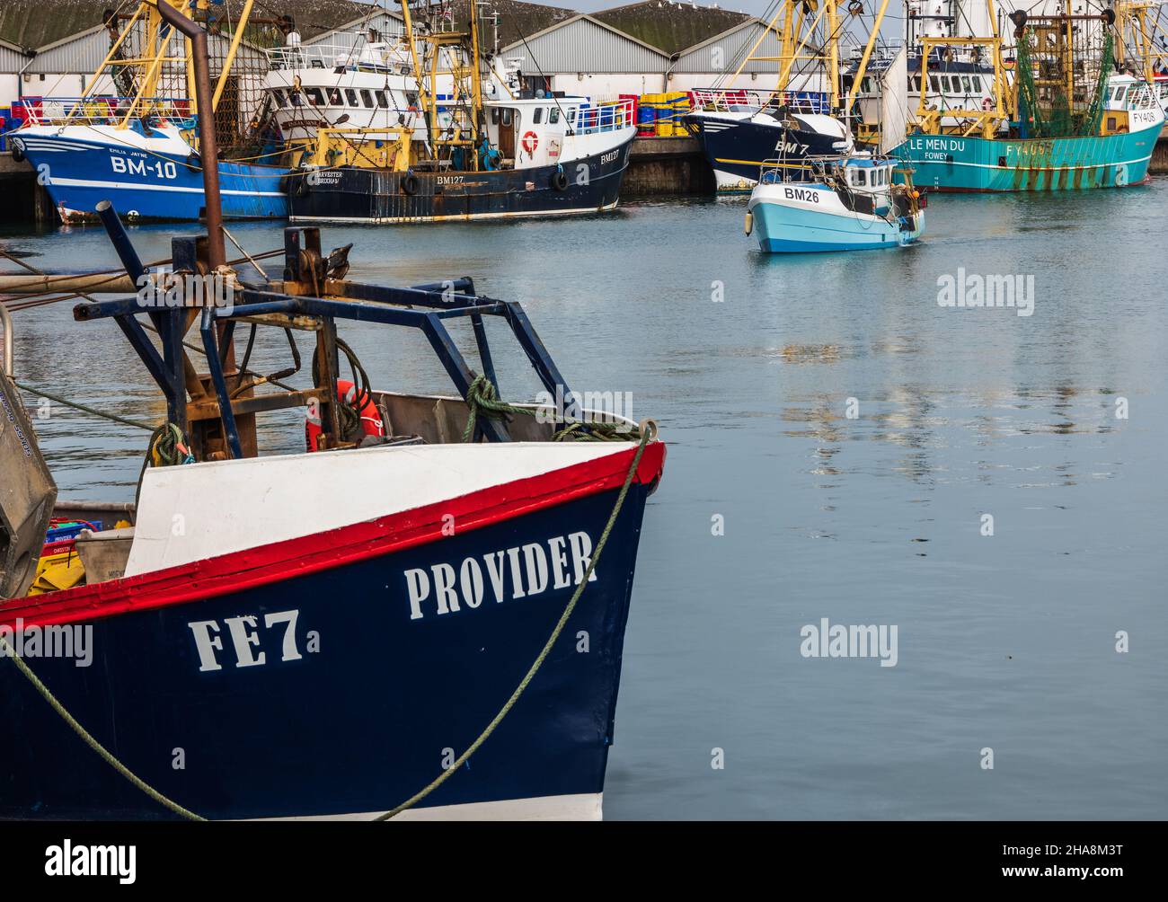 Fishing boats and trawlers in Brixham Harbour, Devon, England Stock