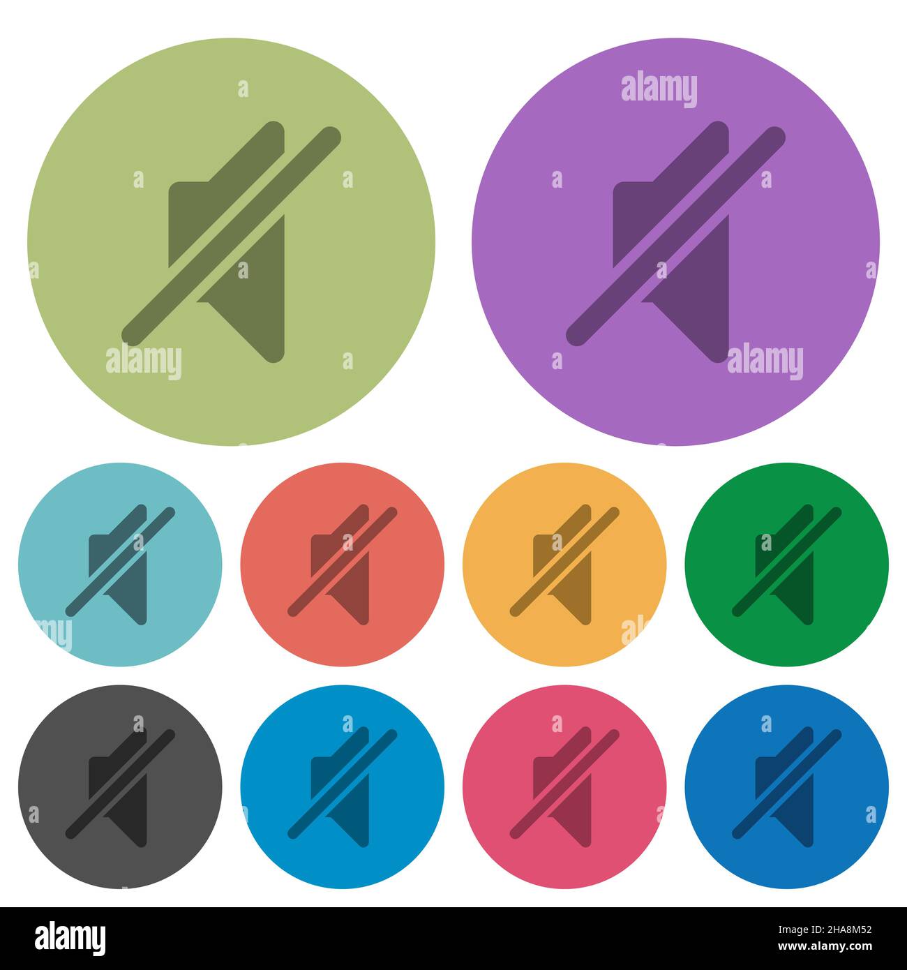 Mute solid darker flat icons on color round background Stock Vector