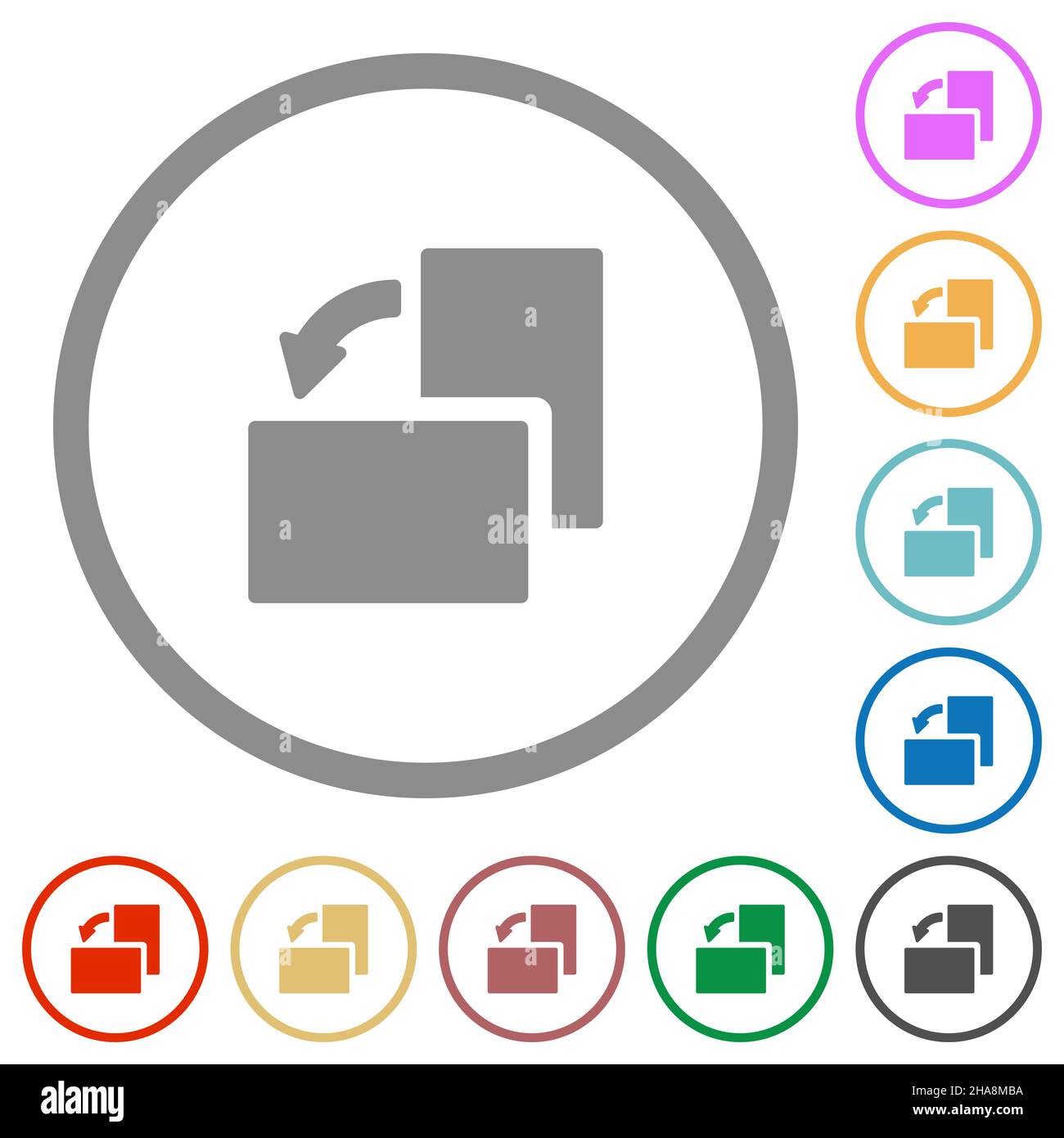 Rotate left solid flat color icons in round outlines on white background Stock Vector