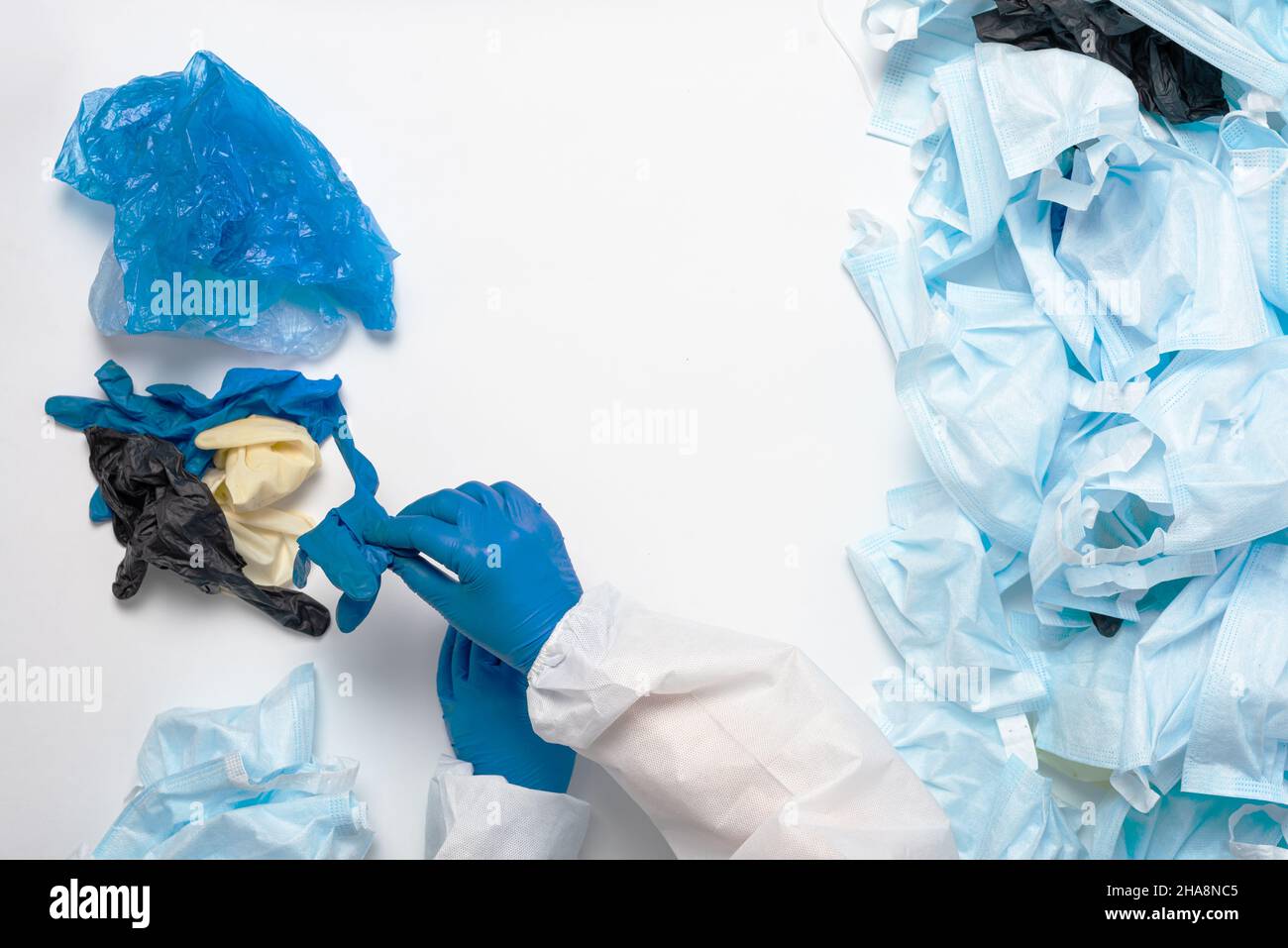 Sorting medical waste after coronavirus. Separate collection of shoe