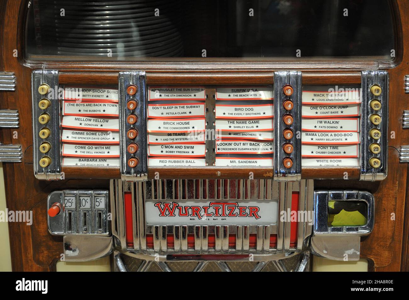 New York, USA. 11th Dec, 2021. Circa 1946 Wurlitzer Model 1015 'The Bubbler' jukebox on display at the Nile Rodgers Collection pre-auction exhibition at Christie's in New York, NY on December 11, 2021. (Photo by Stephen Smith/SIPA USA) Credit: Sipa USA/Alamy Live News Stock Photo