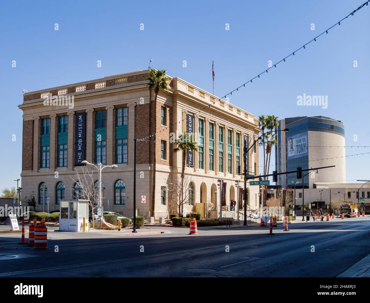 Las Vegas, MAR 5 2021 - Exterior view of The Mob Museum Stock Photo