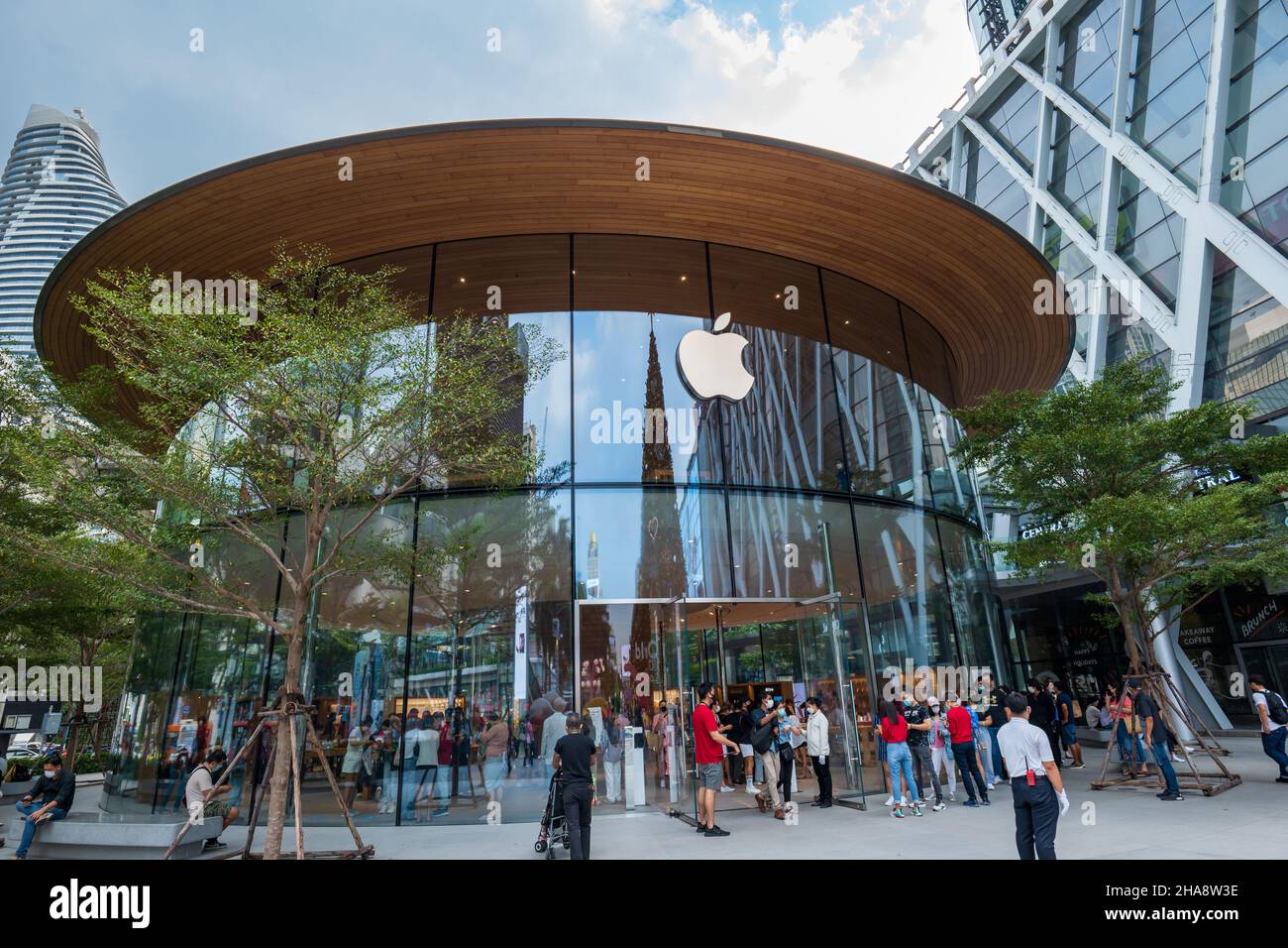 Bangkok, Thailand - December 2021: Apple Store with Apple logo in Bangkok at Central World, the second, the largest Apple retail location in Thailand Stock Photo