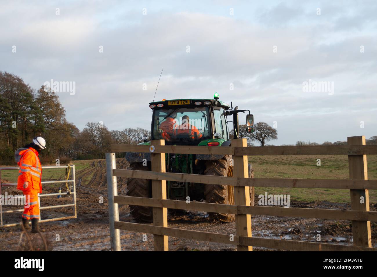 Aylesbury Vale, Buckinghamshire, UK. 8th December, 2021. An HS2 tractor