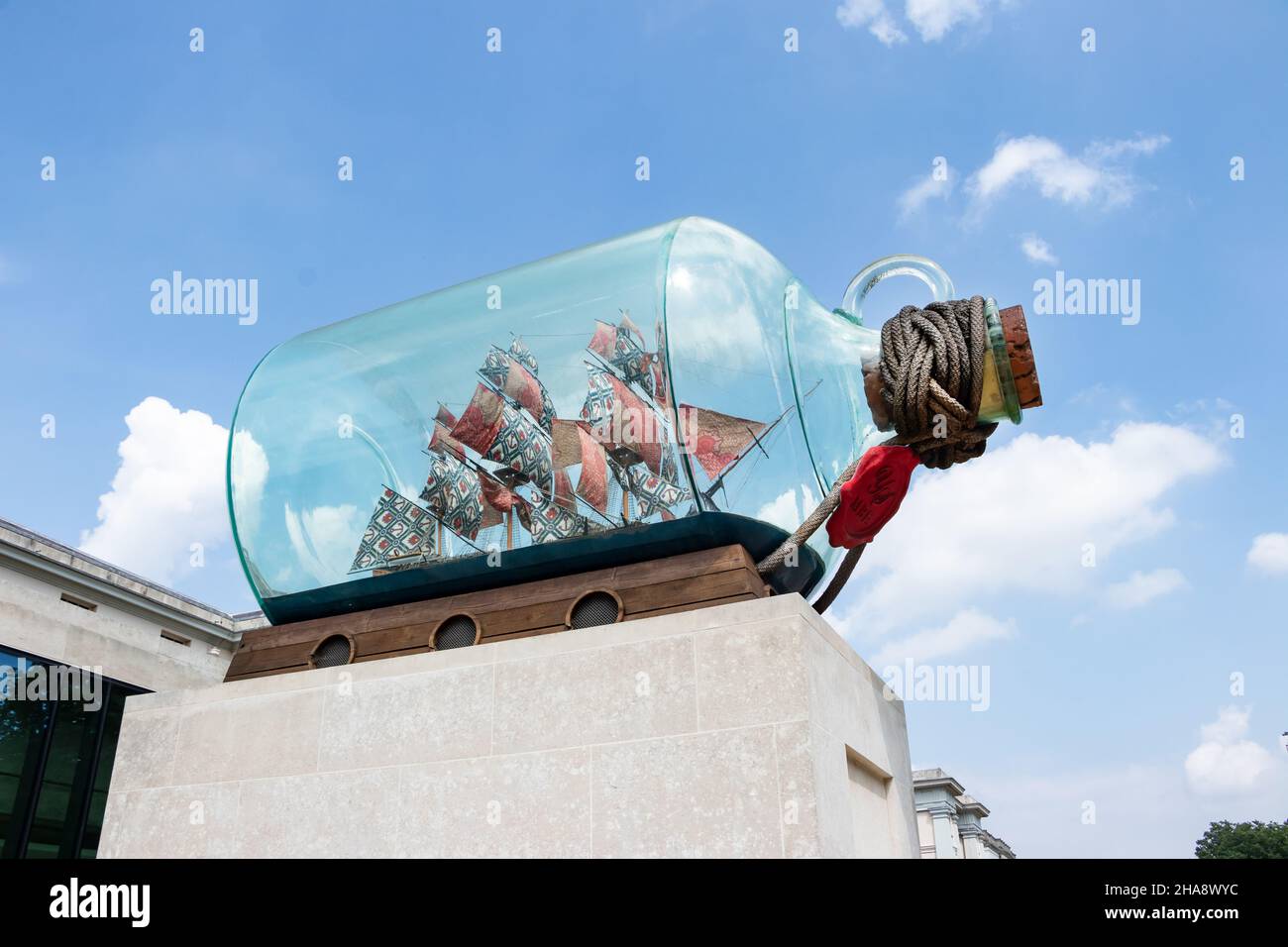 Admiral Lord Nelson's  Victory ship in a bottle London by Yinka Shonibare MBE National Maritime Museum Greenwich commissioned for 4th plinth trafalgar Stock Photo