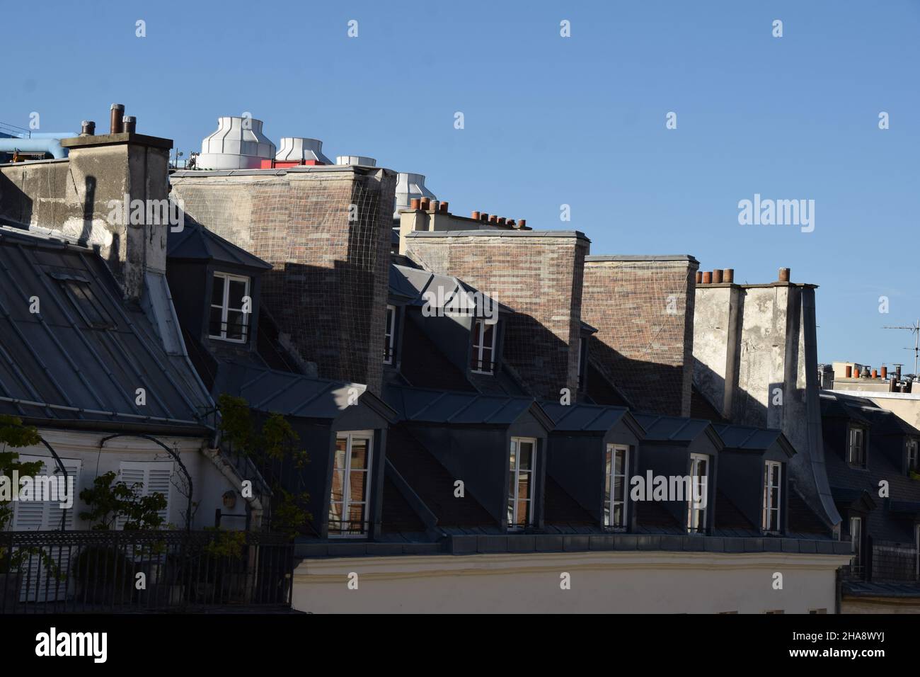 The roofs of Paris in the Marais district, near Beaubourg modern art museum. Stock Photo